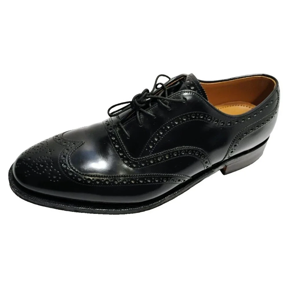 Johnston & Murphy Black Leather Wingtip Oxford Dress Shoes Mens 10.5 D